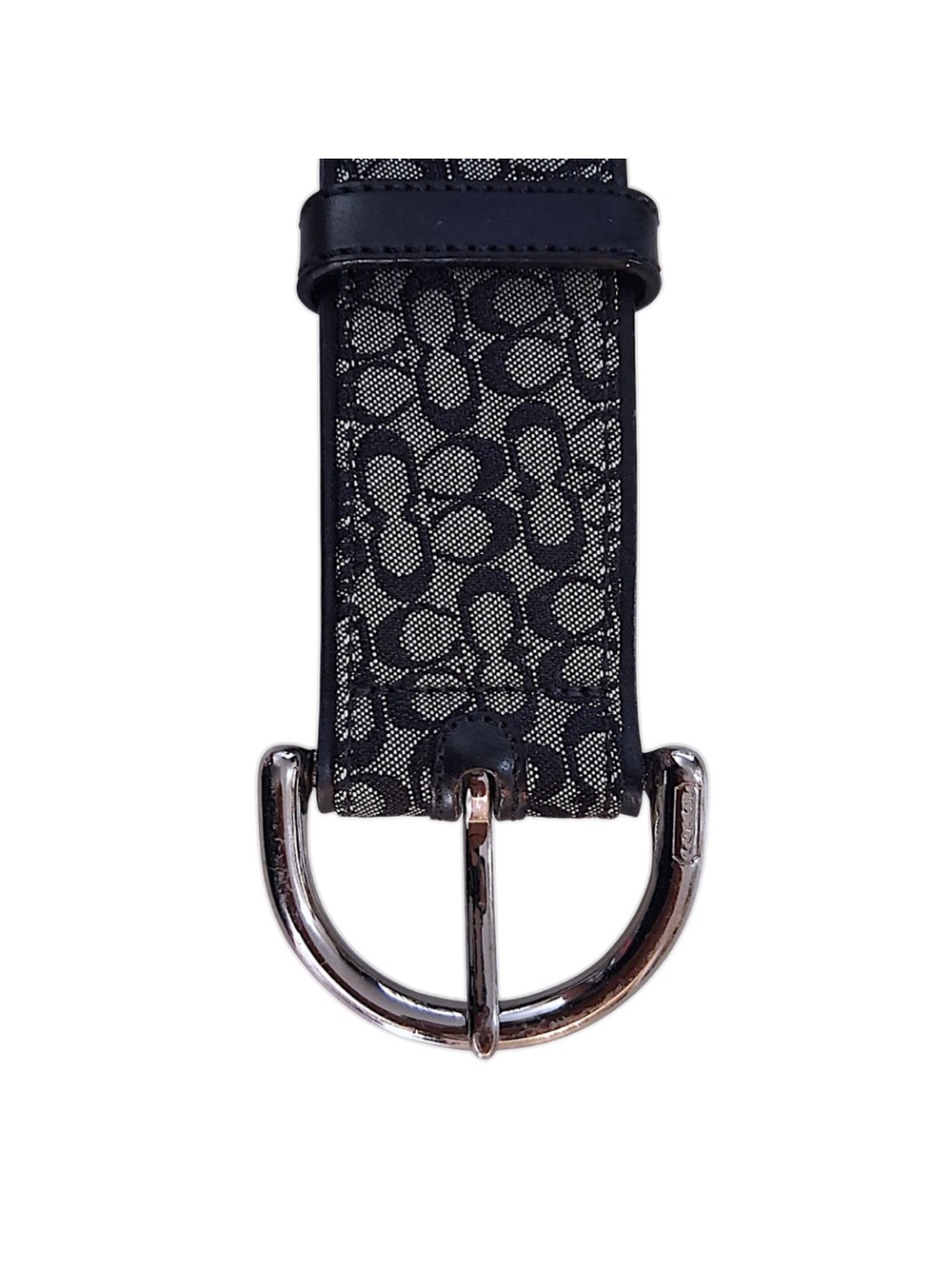 Coach Black & Gray Signature Monogram Belt with Silver Hardware Sz M - Picture 3 of 15